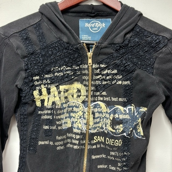 HARD ROCK Café women's hoodie X-Small black color with beige letters black color - Picture 1 of 6